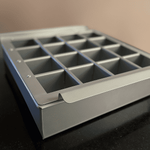 12" x 12" x 3" tray and cutter combo into 16 pieces